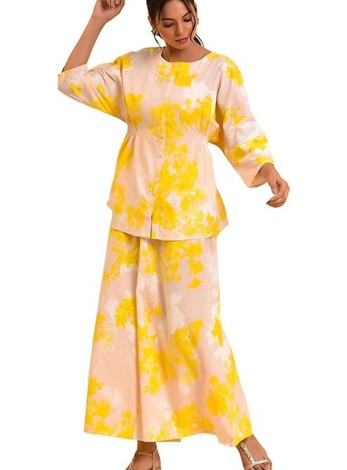 W for Woman Floral Cotton Round Neck Women's Top & Capri Set