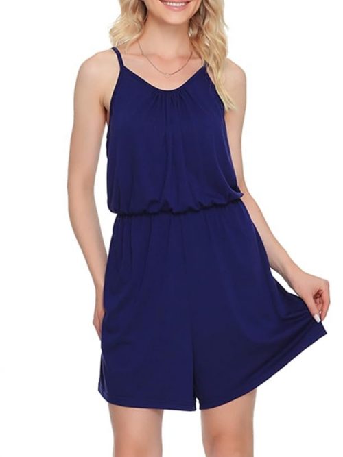 BQFAFA Women's Summer Sleeveless Shoulder Strap Adjustable Jumpsuits Loose Casual Shorts Romper with Pockets