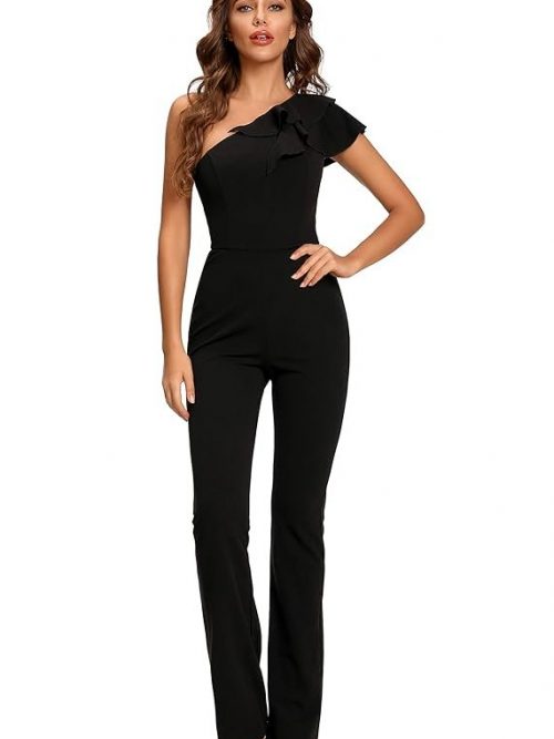 Women's Elegant Casual Sleeveless Ruffle One Shoulder High Waist Long Jumpsuit