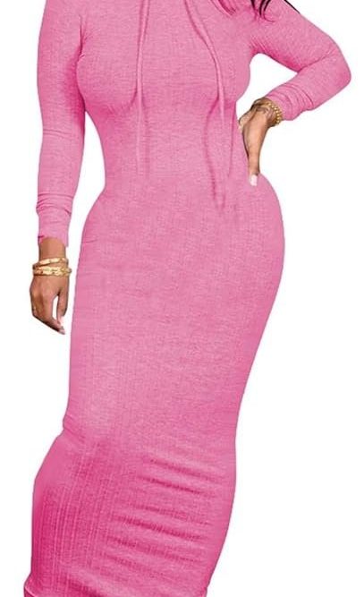 Dezraia Long Sleeve Bodycon Maxi Dress for Women One Piece Hoodie Sweatshirt Dresses