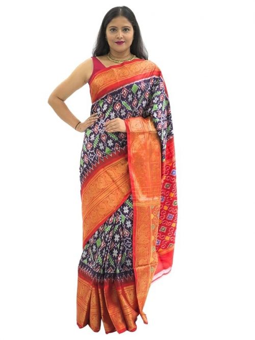 SWARN SUTRA Pure handloom Pochampalli Double Ikkat Silk Cola Color Saree