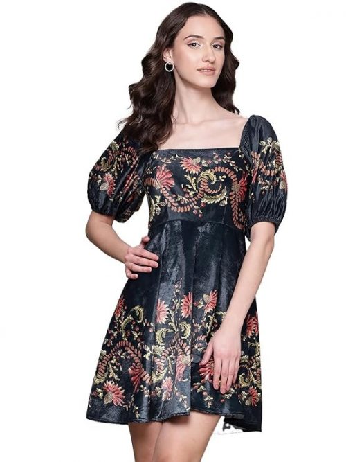 Label RITU KUMAR Black Itzel Velvet Short Dress