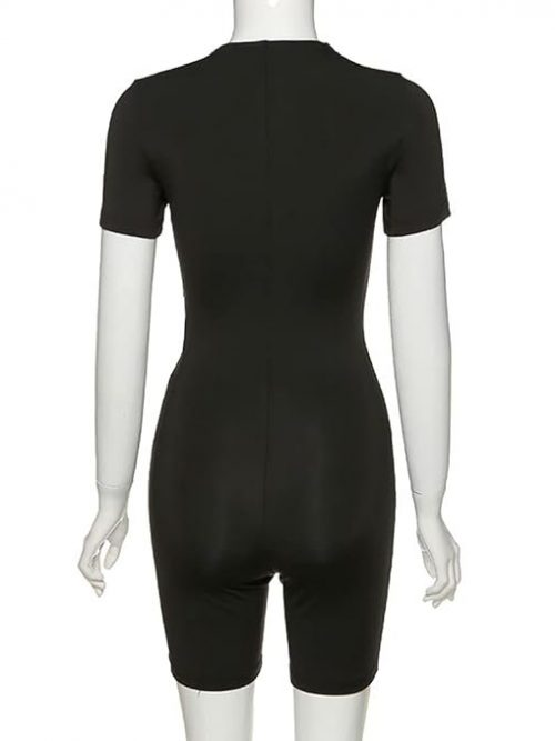 Licogel Women Short Sports Jumpsuit Slimming Fashion Solid Color Lightweight Athletic Bodysuit with Zipper Elastic Fashion Lightweight