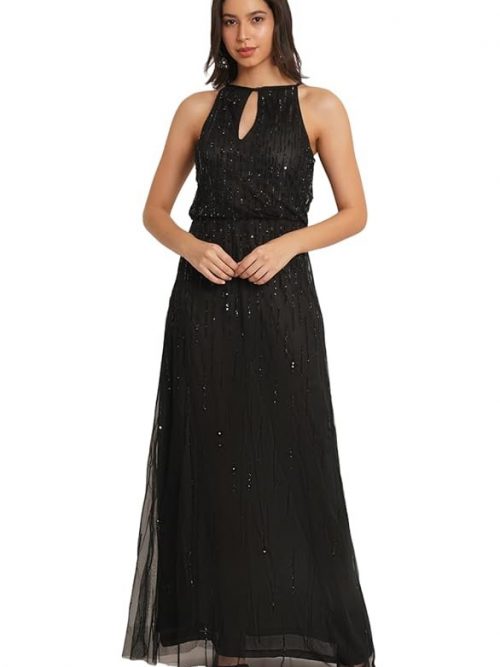 Women Embellished Halter Neck Gown Dress