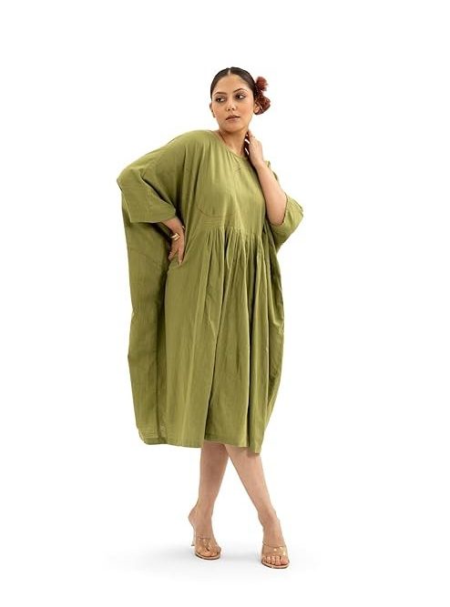 MIORAH Sophisticated Kaftan Dress Crafted from Premium Slub Cotton with Delicate Hand Thread Embroidery for Women & Girls