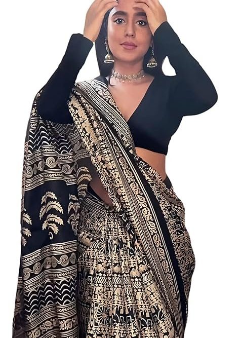 EthnicJunction Women's Silk Cotton Kalamkari Print Saree
