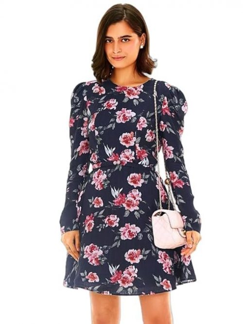 PRETTY PIXIE Women's Short Dress Picnic – Midnight Rose | Cotton, Round Neck, Trendy & Comfortable | Casual Summer & Outdoor Picnic Dress for Woman