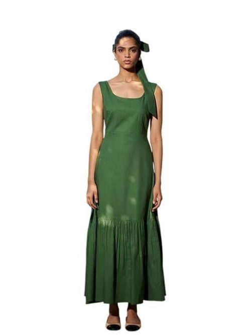 Saphed- Modern Patterns with The Women's Thyme Co-Linen Sleeveless Tiered Dress, Cotton Linen Fabric for Casual, Dating, Functions & Regular Fit