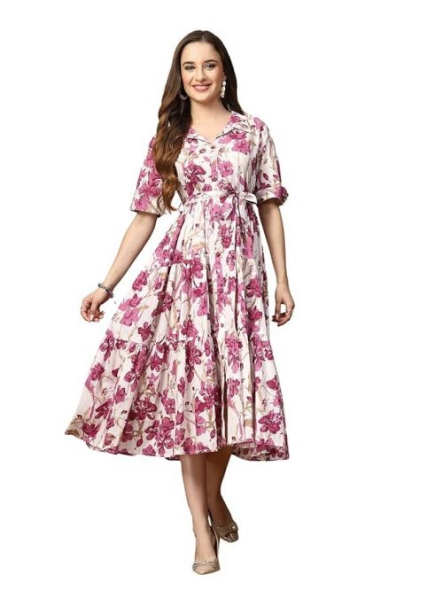 Stylum Women's Floral Printed Cotton Flared Maxi Dress