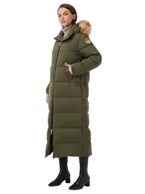 Fitouch Women's Waukee Long Down Coat Parka Jacket | 750+ Fill Power | Full-Length, Olive_fullcuard_balancewarmer, Large