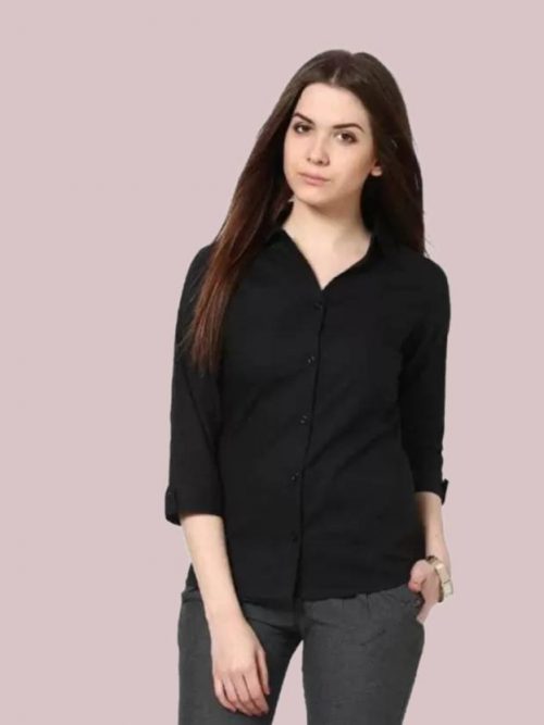 Women Regular Fit Solid Spread Collar Casual Shirt